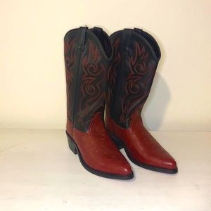 OLD WEST FANCY STITCHED OSTRICH PRINT COWBOY BOOTS